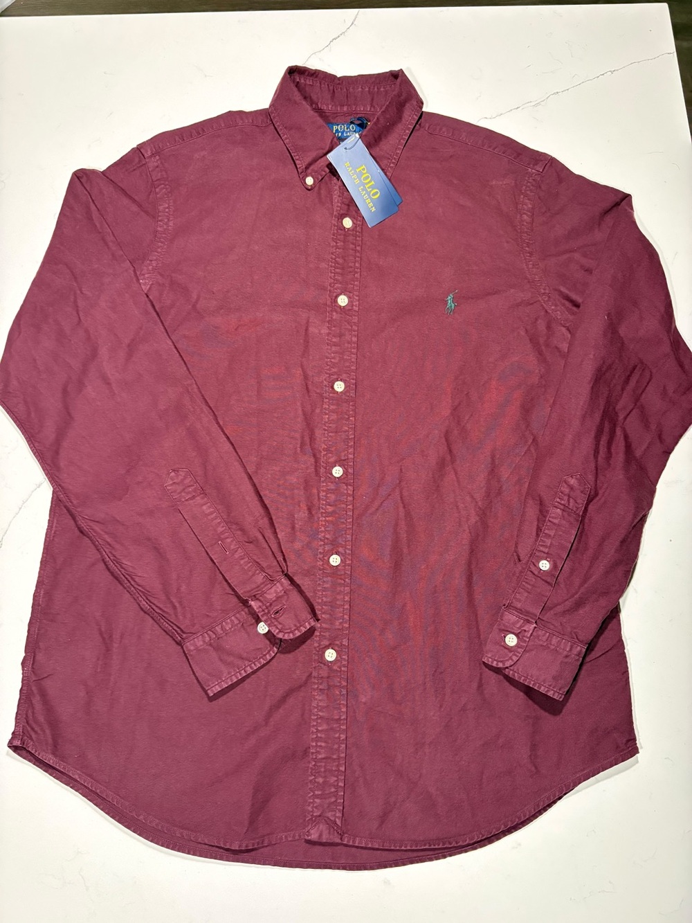 NWT Polo Ralph Lauren BURGUNDY Long Sleeve Classic Fit Garment Dyed Oxford Shirt